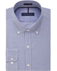 Tommy Hilfiger Mens Dress Shirts Non Iron Slim Fit Print Spread Collar