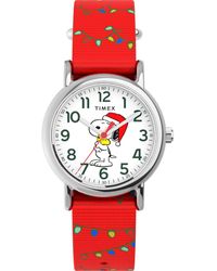 Timex - Red Strap White Dial Silver-tone - Lyst