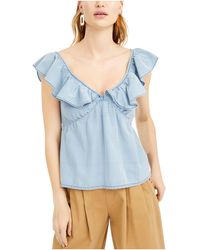 French Connection - Chambray Ruffle Tops - Lyst