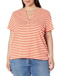Calvin Klein - Plus Size 1x1 Rib Cotton Twist Detail Short Sleeve V Neck T Shirt - Lyst