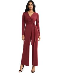 Maggy London - Elegant Wide-leg Long Sleeve V-neck Wrap Bodice With Cinched Waist-formal Evening Jumpsuit - Lyst