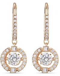 Swarovski - Sparkling Dance Pierced Drop Earrings With Dancing Crystal And Matching Pavé On A Rose-gold Tone Finish Setting - Lyst