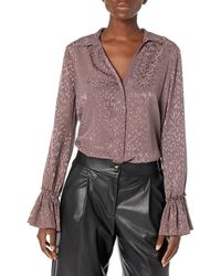 PAIGE - Womens Abriana Shirt Button Down Pleated Sleeve Luxe Matte Satin In Truffle Blouse - Lyst