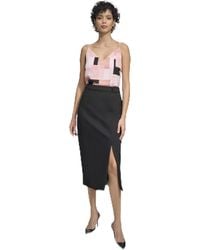 Calvin Klein - High Waisted Side Button Slit Midi Skirt - Lyst