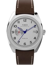 Timex - Dial Automatic 39mm Watch - Brown Strap Silver-tone Dial Stainless Steel - Lyst