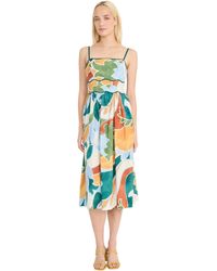 Donna Morgan - Square Neck Spaghetti Strap Cotton Poplin Midi Floral Print Summer Wedding Guest A Line Dress - Lyst