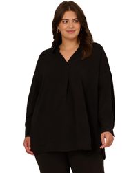 Adrianna Papell - Plus Size Textured Airflow V-neck Johnny Collar Blouse - Lyst