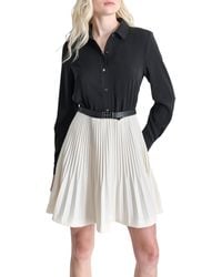 DKNY - Long Sleeve Collared Neck Belted Tiered Skirt Mini Dress - Lyst