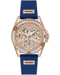 Guess - Blue Strap Rose Gold Dial Rose Gold Tone - Lyst