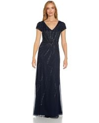 Adrianna Papell - Sleeveless Blouson Beaded Mesh Long Gown - Lyst