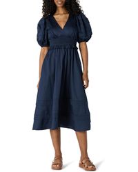 Amazon Essentials - Robe midi en Satin de Coton à ches Bouffantes en Satin de Coton pour - Lyst