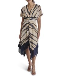 DKNY - Short Sleeve V-neck Fit & Flare Midi Dress - Lyst
