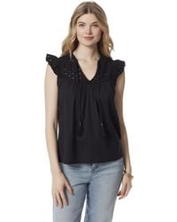 Jessica Simpson - Alisha Boho Ruffle Cap Sleeve Tie Front Pullover Top Standard Black - Lyst