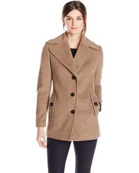 Calvin Klein Single Breated Wool Coat - Marrone