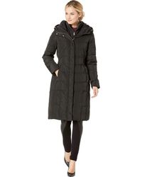 Cole Haan - Womens Taffeta With Bib Front And Dramatic Hood Down Alternative Outerwear Coat - Lyst