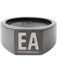 Emporio Armani - Gunmetal Stainless Steel Signet Ring - Lyst