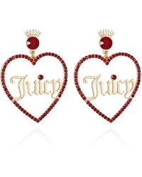 Juicy Couture - Goldtone And Red Glass Stone Heart Drop Logo Earrings - Lyst