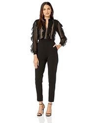 French Connection Black Lace And Sheer Fitted Straight Leg Jumpsuit