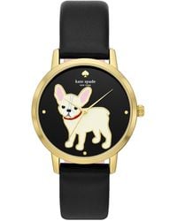 Kate Spade - Metro Three-hand Puppy Black Leather Band Watch - Lyst