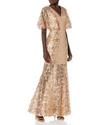 Dress the Population - Lourdes Flutter Sleeve Sequin Lace Long Gown Dress - Lyst