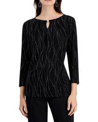 Kasper - Petite Wavy Dewdrop Knit 3q Slv Pleat Nk Top W - Lyst