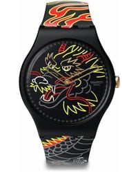 Swatch - Casual Black Bio-sourced Quartz Watch Dragon In Wind Pay! - Lyst