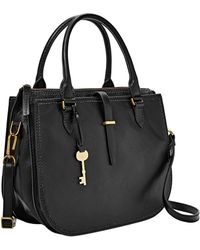 Fossil Leather Sydney Satchel in Black 