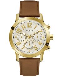 Guess - Brown Strap White Dial Gold-tone - Lyst