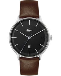Lacoste - Club Quartz Stainless Steel And Leather Strap Watch - Lyst