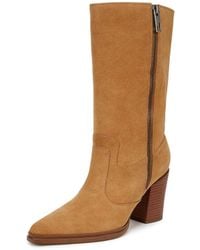Franco Sarto - S Jaxon Mid Calf Heeled Boot Warm Camel Brown Suede 5.5 M - Lyst