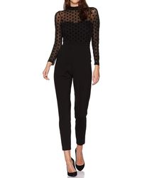 French Connection Black Lace And Sheer Fitted Straight Leg Jumpsuit