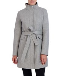 Laundry by Shelli Segal - 3/4 Faux Wool Coat Snap Placket Zipper Front Tie Waist Belt 34" Jacket - Lyst