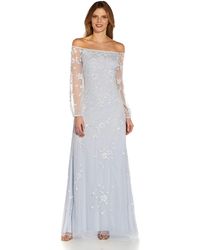 Adrianna Papell - Long Sleeve Beaded Gown - Lyst