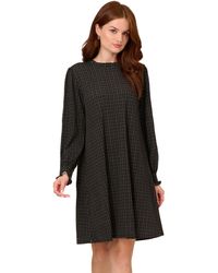Adrianna Papell - Printed Ruffle Neck Knit Dress Black - Lyst