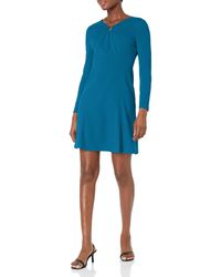 Donna Morgan - Long Sleeve Fit And Flare Crepe U-ring Trim Dress Workwear Career Office Event Guest Of - Lyst