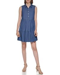 Tommy Hilfiger - Sleeveless Tiered Chambray Dress - Lyst