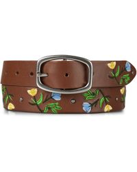Lucky Brand - Embroidered Floral Leather Belt In Tan Size X-large - Lyst