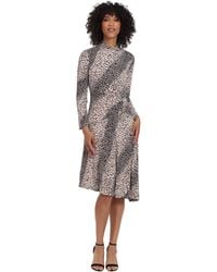 Maggy London - Size Long Sleeve Mock Neck Midi Dress With Asymmetrical Hem - Lyst