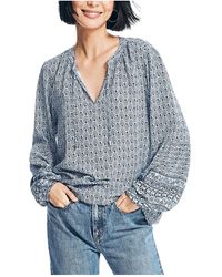 Nautica - Sustainably Crafted Printed Split-neck Top,crystal Bay Blue,l - Lyst