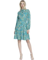 Maggy London - Mock Neck Tie Long Sleeve Fit & Flare Wedding Guest S Dresses - Lyst