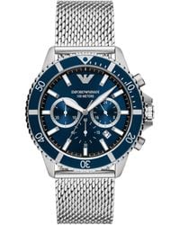 Emporio Armani - Chronograph Silver Stainless Steel Mesh Band Watch - Lyst