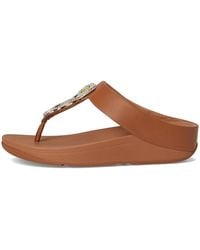 Fitflop - Fino Crystal-chain Leather Toe-post Sandals Wedge - Lyst