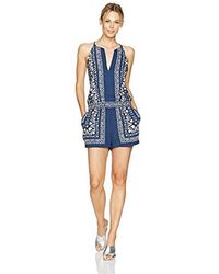 BCBGMAXAZRIA Tyra Scarf Printed Romper - Blue