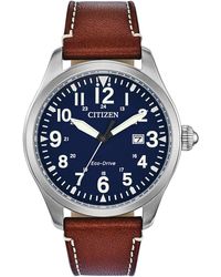Citizen - Eco-drive Weekender Garrison Field Watch In Stainless Steel With Brown Leather Strap - Lyst
