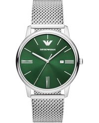 Emporio Armani - Three-hand Date Silver Tone Stainless Steel Mesh Band Watch - Lyst