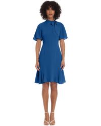 Maggy London - Short Sleeve Dress With Mock Neck Tie And Flutter Godets In Above The Knee Skirt - Lyst