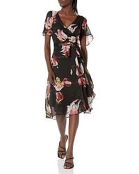 DKNY - Flutter Sleeve Side Ruched Faux Wrap Dress - Lyst