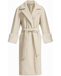 Anne Klein - Brushed Felt Wrap Coat With Faux Fur Cuffs - Lyst