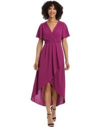 Maggy London - Dresses Faux Wrap High-low Dress With Pleat Details Event Occasion Date Guest Of Wedding - Lyst