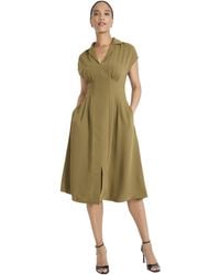 Maggy London - Collared V-neck Cap Sleeve Midi Fitted Waist And Flared A-line Silhouette-wedding Guest Dress - Lyst